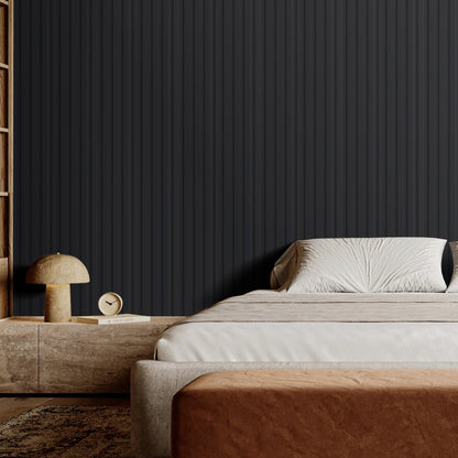 Akustikpaneele aus Holzlamellen, 8 Stück, 96 x 6 Zoll, WPC-Akzent-Wandpaneele in Holzoptik für moderne Innenwände, Wandpaneele in Holzoptik für stilvolle Dekoration und Schalldämmung, Mattschwarz