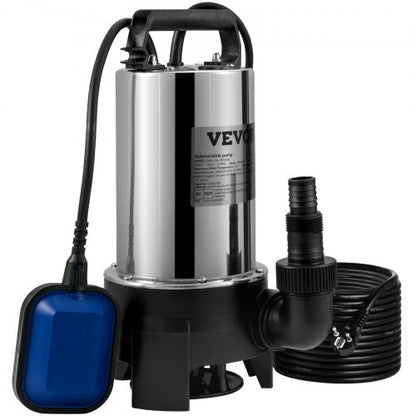 Tauchpumpe, 1100 W, 20000 l/h, mit 10 m Kabel und automatischem Schwimmerschalter, tragbar, aus Edelstahl, für sauberes und verschmutztes Wasser, zum Abpumpen von Überschwemmungen, zum Entleeren von Gartenteichen, Schwimmbecken und Whirlpools