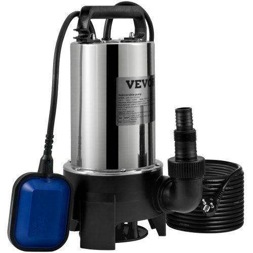 Tauchpumpe, 1100 W, 20000 l/h, mit 10 m Kabel und automatischem Schwimmerschalter, tragbar, aus Edelstahl, für sauberes und verschmutztes Wasser, zum Abpumpen von Überschwemmungen, zum Entleeren von Gartenteichen, Schwimmbecken und Whirlpools