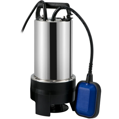 Tauchpumpe, 1100 W, 20000 l/h, mit 10 m Kabel und automatischem Schwimmerschalter, tragbar, aus Edelstahl, für sauberes und verschmutztes Wasser, zum Abpumpen von Überschwemmungen, zum Entleeren von Gartenteichen, Schwimmbecken und Whirlpools