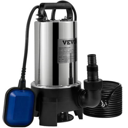 Tauchpumpe, 1100 W, 20000 l/h, mit 10 m Kabel und automatischem Schwimmerschalter, tragbar, aus Edelstahl, für sauberes und verschmutztes Wasser, zum Abpumpen von Überschwemmungen, zum Entleeren von Gartenteichen, Schwimmbecken und Whirlpools
