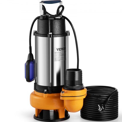 Tauchpumpe, 2200 W, 60000 l/h, mit 10 m Kabel und automatischem Schwimmerschalter, tragbar, aus Edelstahl, für sauberes und verschmutztes Wasser, zum Abpumpen von Überschwemmungen, zum Entleeren von Gartenteichen, Schwimmbecken und Whirlpools