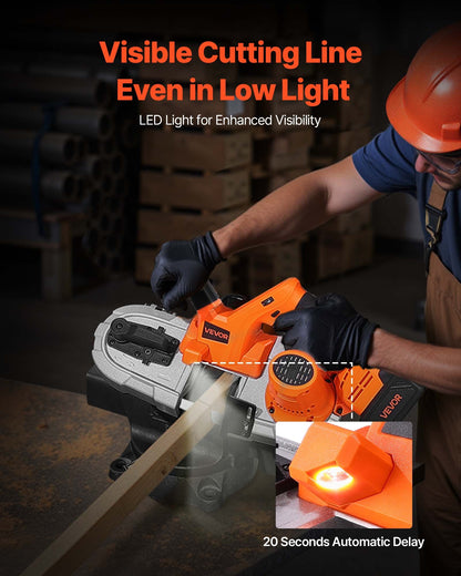 20V Portable Band Saw Kit, 65 x 65 mm Cutting Depth, AC 220V, 360W Bandsaw with Brushless Motor, 4.0 Ah Battery, Cordless and Compact Portaband, 0-192 m/min Variable Speed, for Cutting Metal, Wood