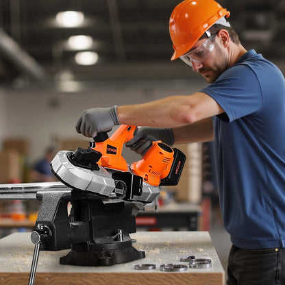 20V Portable Band Saw Kit, 65 x 65 mm Cutting Depth, AC 220V, 360W Bandsaw with Brushless Motor, 4.0 Ah Battery, Cordless and Compact Portaband, 0-192 m/min Variable Speed, for Cutting Metal, Wood