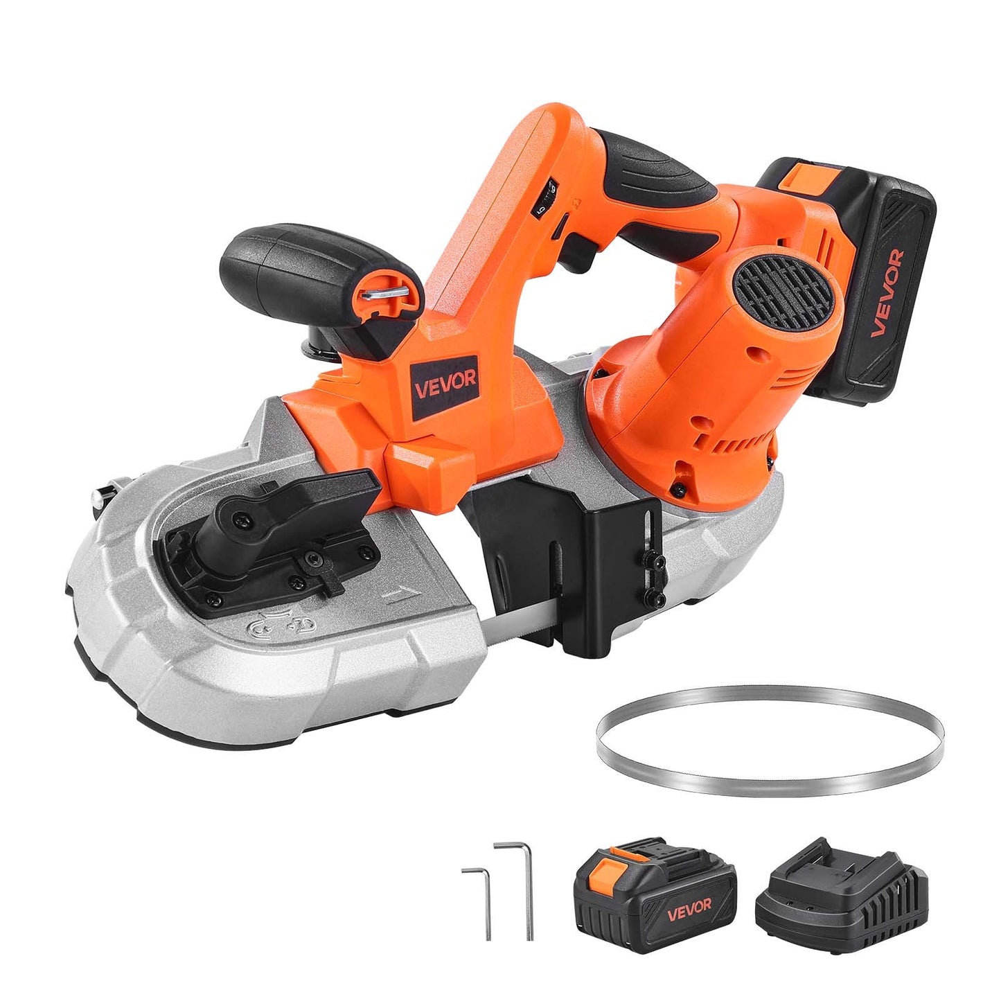20V Portable Band Saw Kit, 65 x 65 mm Cutting Depth, AC 220V, 360W Bandsaw with Brushless Motor, 4.0 Ah Battery, Cordless and Compact Portaband, 0-192 m/min Variable Speed, for Cutting Metal, Wood