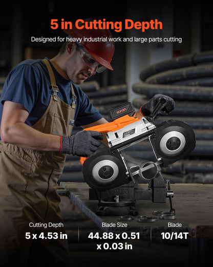 20V Portable Band Saw Kit, 127 mm x 115 mm Cutting Depth, AC 220V, 360W Bandsaw with Brushless Motor, 4.0 Ah Battery, Cordless and Compact Portaband, 0-120 m/min Variable Speed, for Cutting Metal, Wood