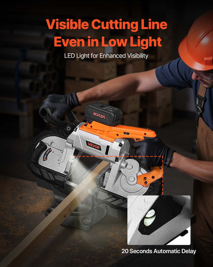 20V Portable Band Saw Kit, 127 mm x 115 mm Cutting Depth, AC 220V, 360W Bandsaw with Brushless Motor, 4.0 Ah Battery, Cordless and Compact Portaband, 0-120 m/min Variable Speed, for Cutting Metal, Wood