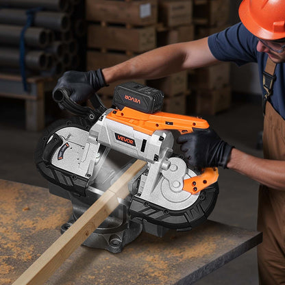 20V Portable Band Saw Kit, 127 mm x 115 mm Cutting Depth, AC 220V, 360W Bandsaw with Brushless Motor, 4.0 Ah Battery, Cordless and Compact Portaband, 0-120 m/min Variable Speed, for Cutting Metal, Wood