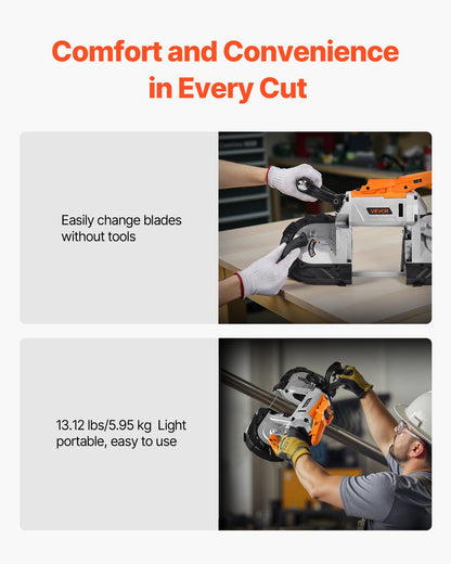 Portable Band Saw, 127 mm x 115 mm Cutting Depth, 360W Bandsaw with Brushless Motor, Cordless and Compact Portaband, Hang Hooks, 0-120 m/min Variable Speed for Cutting Metal, Wood (Bare Tool Only)