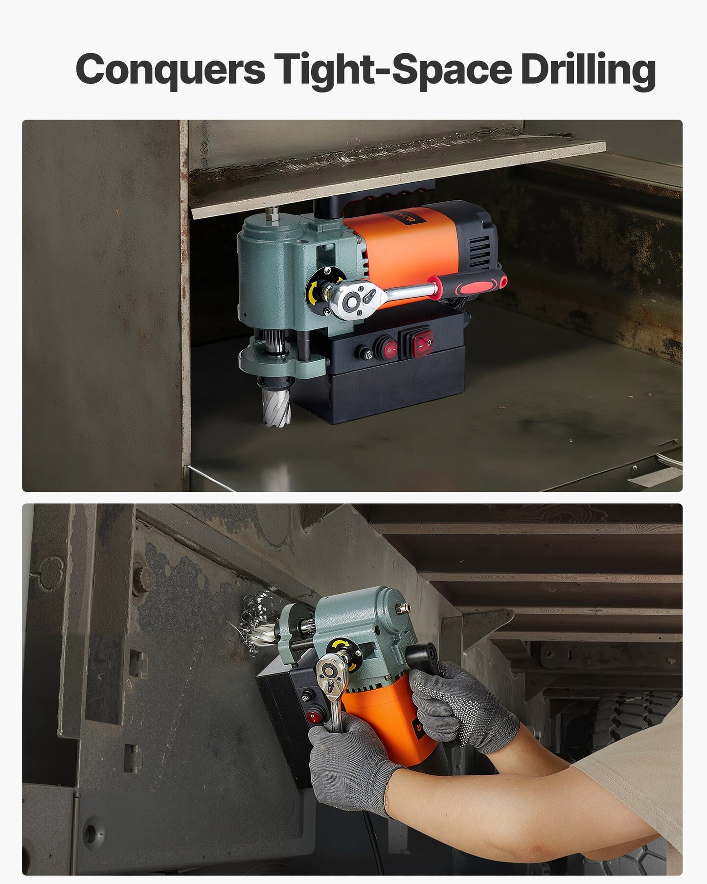 Low Profile Magnetic Drill Press, 1300 W, 35 mm Boring Diameter, 10000N Power Portable Mag Drill Press, 650RPM Speed, with Weldon Shank, for Metal Surface, Industrial and Home Improvement