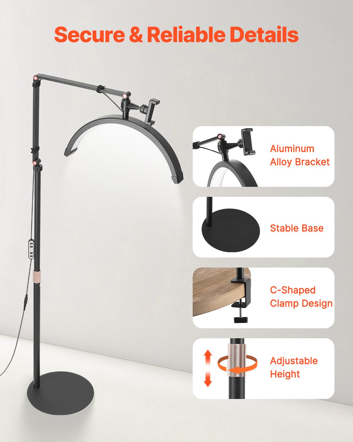 Halbmondförmige LED-Steh- und Tischleuchte für Wimpernverlängerungen, 2-in-1-Wimpernleuchte mit gebogener Form, Handyhalterung und Fernbedienung, für Schönheit, Hautpflege, Augenbrauen und Tattoos