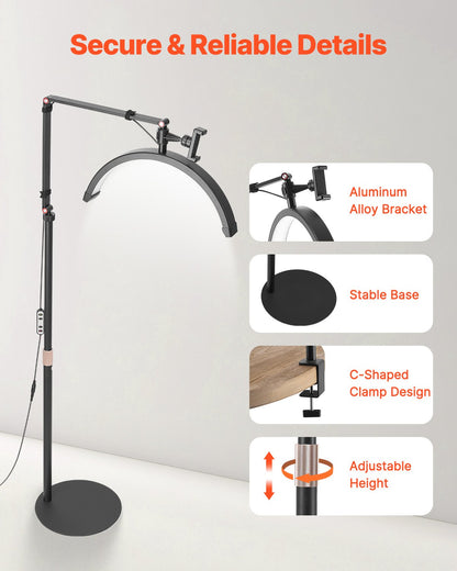 Halbmondförmige LED-Steh- und Tischleuchte für Wimpernverlängerungen, 2-in-1-Wimpernleuchte mit gebogener Form, Handyhalterung und Fernbedienung, für Schönheit, Hautpflege, Augenbrauen und Tattoos