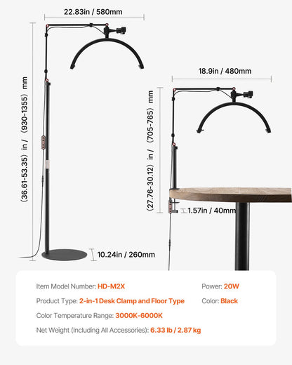 Halbmondförmige LED-Steh- und Tischleuchte für Wimpernverlängerungen, 2-in-1-Wimpernleuchte mit gebogener Form, Handyhalterung und Fernbedienung, für Schönheit, Hautpflege, Augenbrauen und Tattoos