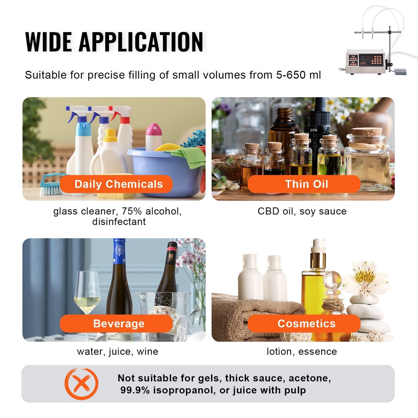 Liquid Filling Machine, 5-650ml Filling Capacity, Automatic Bottle Filler Machine, Bottling Machine Peristaltic Pump Digital Control for Milk, Water, Wine, Beverage, Soy Sauce (Double Nozzle)