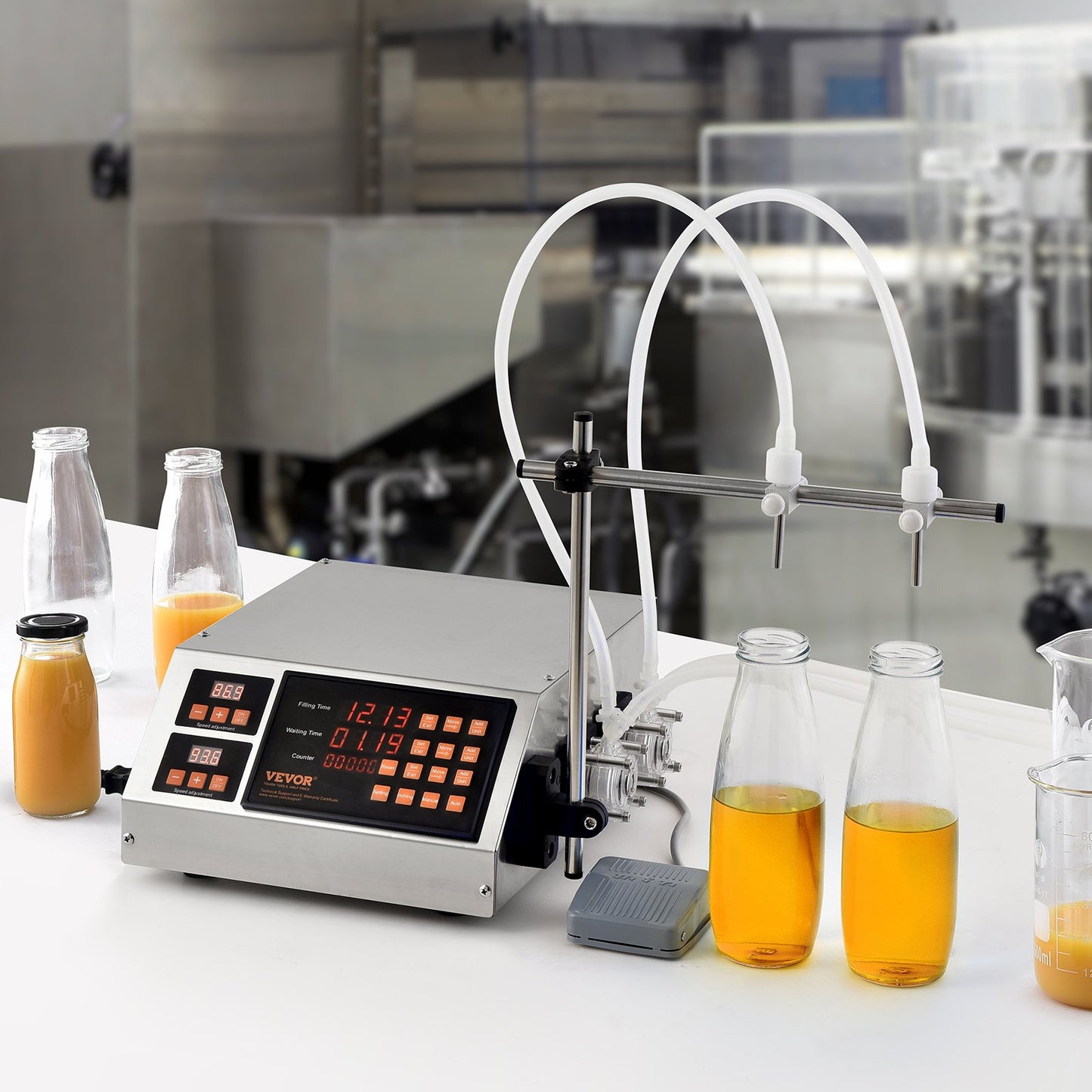 Liquid Filling Machine, 5-650ml Filling Capacity, Automatic Bottle Filler Machine, Bottling Machine Peristaltic Pump Digital Control for Milk, Water, Wine, Beverage, Soy Sauce (Double Nozzle)