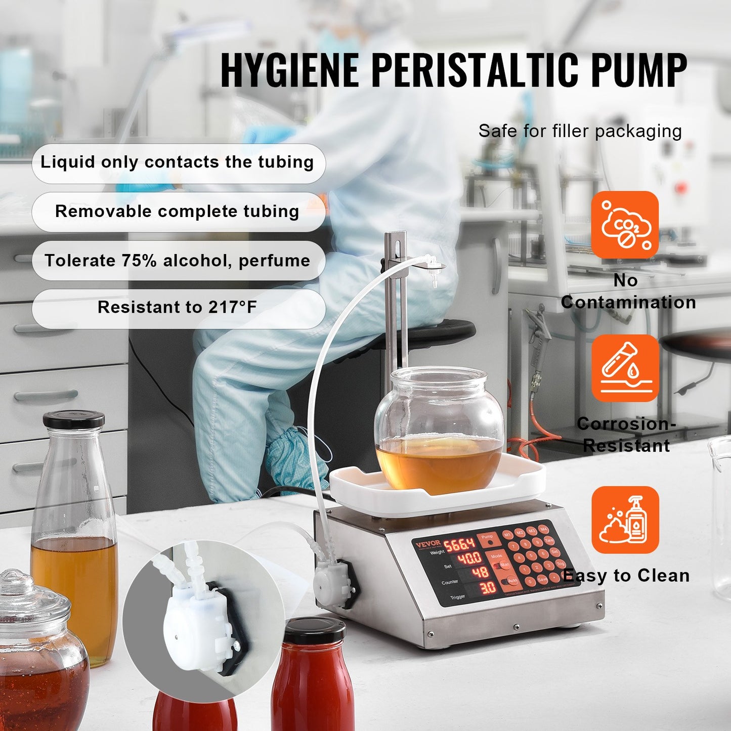 Flüssigkeitsabfüllmaschine, 5-50 g Wiegekapazität, automatische Flaschenabfüllmaschine, Abfüllmaschine mit Peristaltikpumpe und digitaler Steuerung für Milch, Wasser, Wein, Getränke, Sojasauce (Einzeldüse)