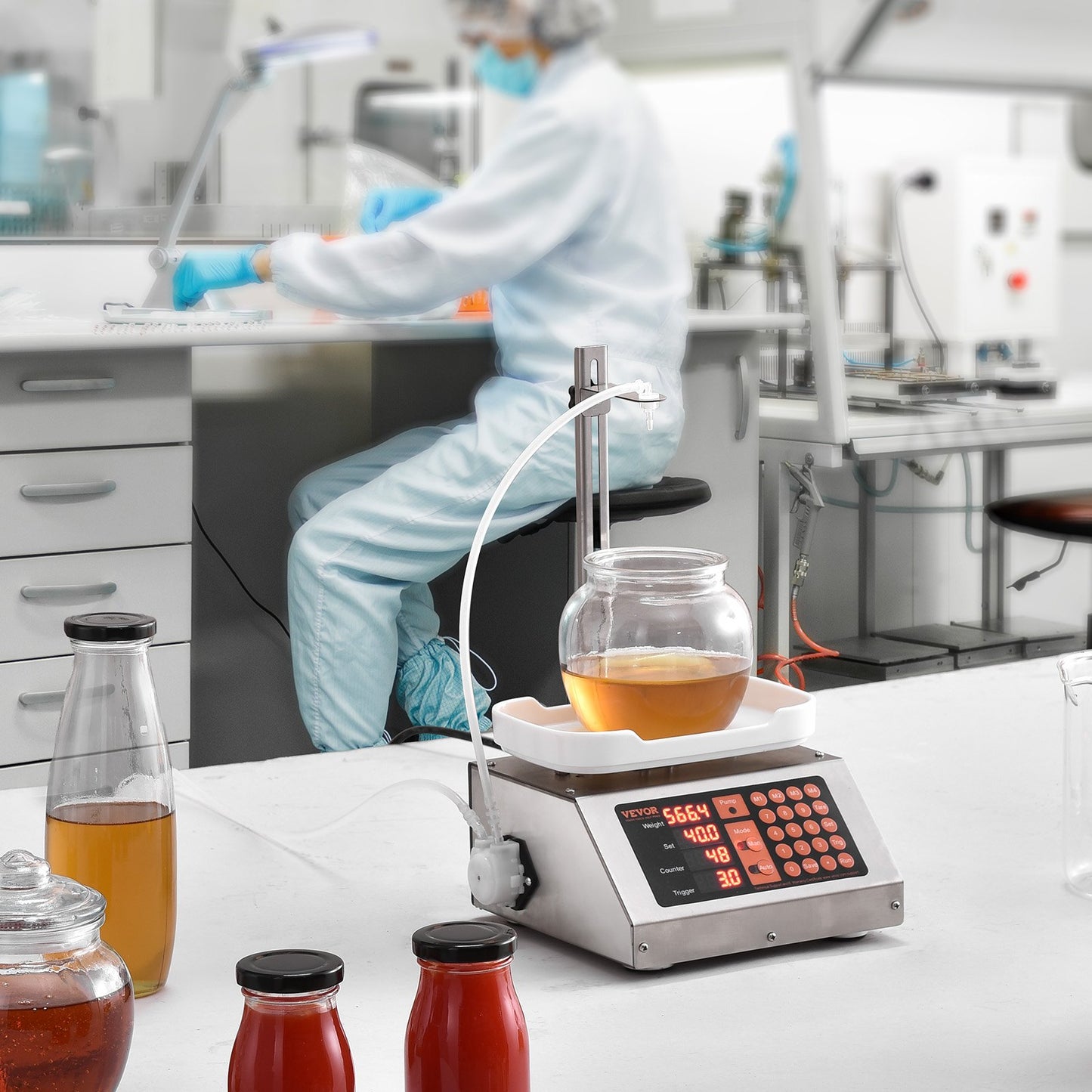 Flüssigkeitsabfüllmaschine, 5-50 g Wiegekapazität, automatische Flaschenabfüllmaschine, Abfüllmaschine mit Peristaltikpumpe und digitaler Steuerung für Milch, Wasser, Wein, Getränke, Sojasauce (Einzeldüse)