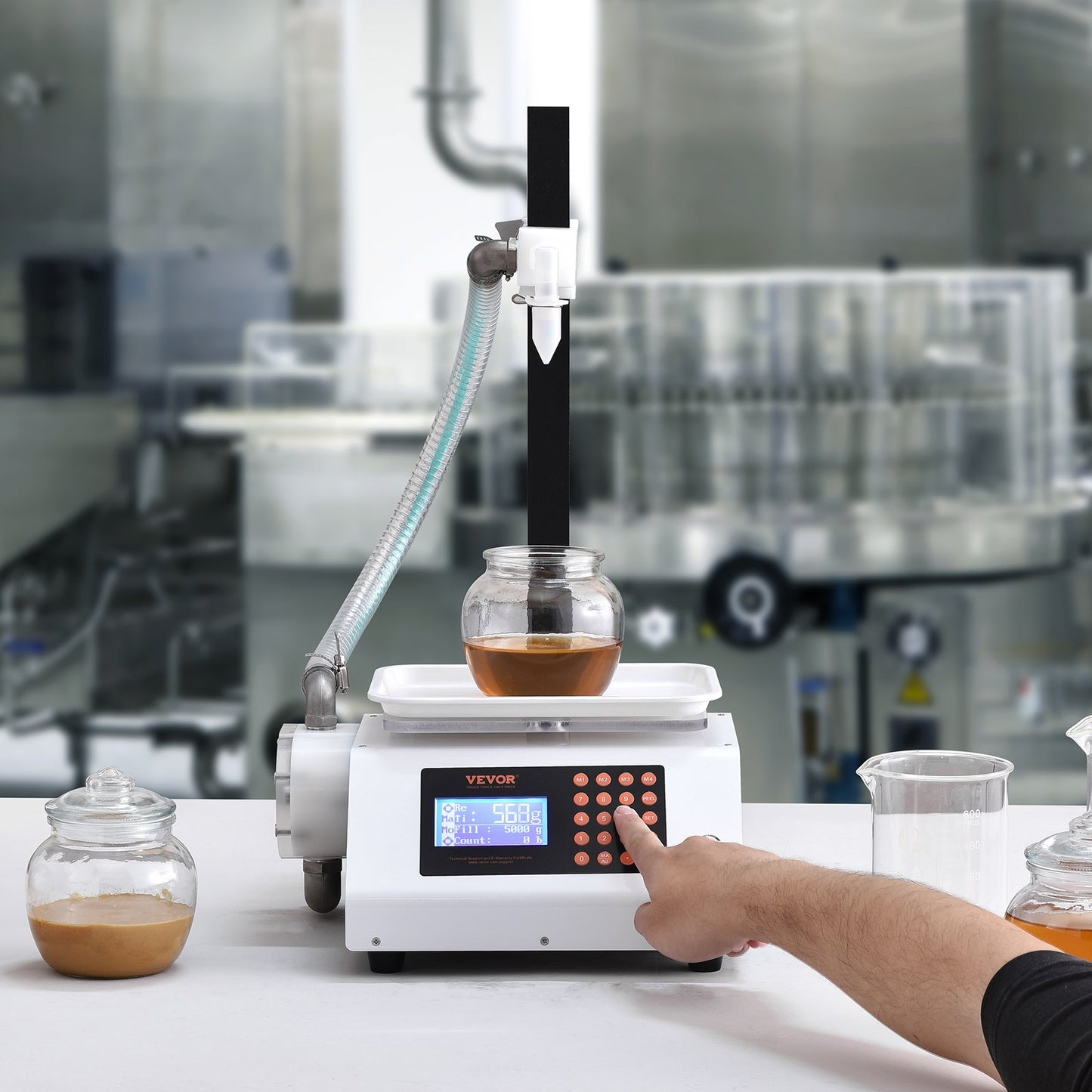 Liquid Filling Machine, 50-5000 g Weighing Capacity, Automatic Bottle Filler Machine Bottling Machine Gear Pump Digital Control for Honey, Oil, Wine, Detergent, Viscous Liquids