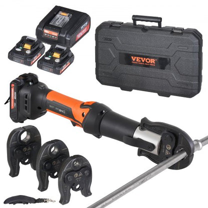 Press Tool and Battery Kit, Pro Press Tool, Electric Pipe Crimping Tool with M15, M22, M28 Jaws, Press Tool Kit with 2pcs 18V 2.0Ah Battery, Fast Charger, and Carrying Case