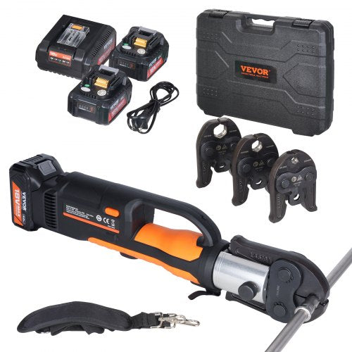Press Tool and Battery Kit, Pro Press Tool, Electric Pipe Crimping Tool with V15, V22, V28 Jaws, Press Tool Kit with 2pcs 18V 4.0Ah Battery, Fast Charger, and Carrying Case