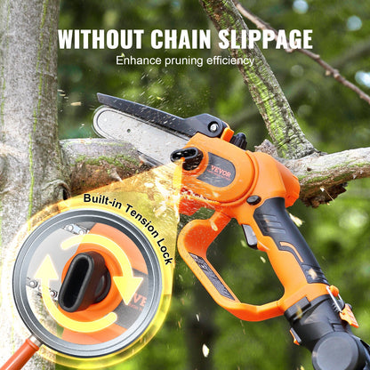 2-in-1 Cordless Pole Saw & Mini Chainsaw, 20V 2Ah Battery Pole Chainsaw, 12.7cm Cutting Capacity 243.8 cm Reach Pole Saw for Branch Cutting & Tree Trimming (Battery and Blade Cover Included)