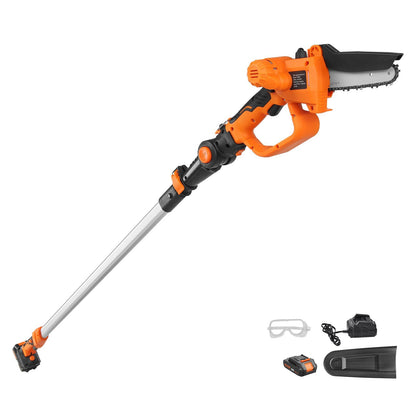 2-in-1 Cordless Pole Saw & Mini Chainsaw, 20V 2Ah Battery Pole Chainsaw, 12.7cm Cutting Capacity 243.8 cm Reach Pole Saw for Branch Cutting & Tree Trimming (Battery and Blade Cover Included)