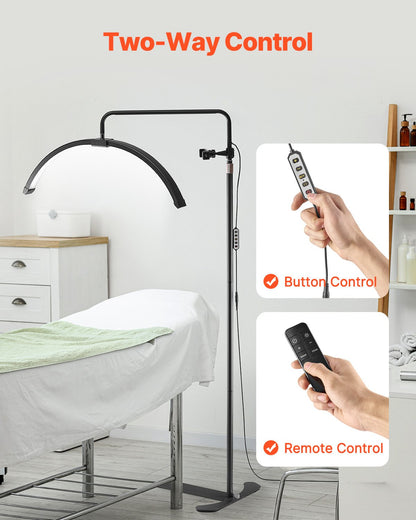 Halbmondförmige LED-Stehlampe für Kosmetikerinnen, 66 cm (26 Zoll) dimmbar, mit gebogener Form, Handyhalterung und Fernbedienung, für Schönheit, Hautpflege, Augenbrauen und Tattoos.