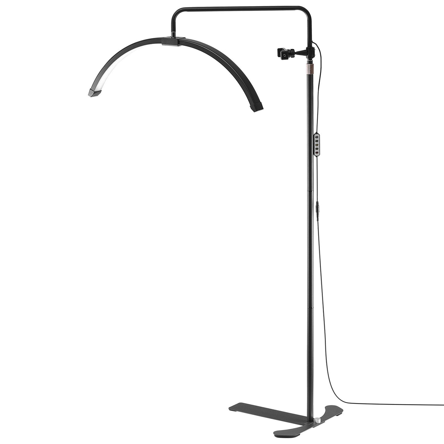 Halbmondförmige LED-Stehlampe für Kosmetikerinnen, 66 cm (26 Zoll) dimmbar, mit gebogener Form, Handyhalterung und Fernbedienung, für Schönheit, Hautpflege, Augenbrauen und Tattoos.