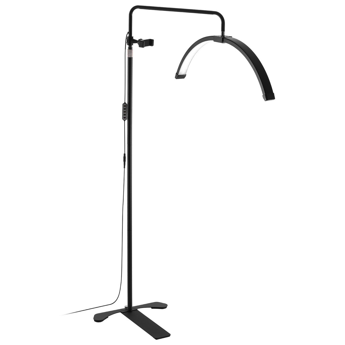 Halbmondförmige LED-Stehlampe für Kosmetikerinnen, 66 cm (26 Zoll) dimmbar, mit gebogener Form, Handyhalterung und Fernbedienung, für Schönheit, Hautpflege, Augenbrauen und Tattoos.