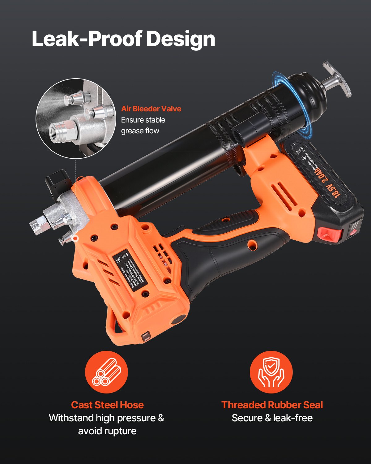 Cordless Grease Gun, 8000 PSI Max Pressure, 20V Electric Grease Gun with 2.0 Ah Battery & LED Light, 35.4-inch Long Hose & Carrying Case, Variable Speed Triggers, Vehicles or Machines Greasing