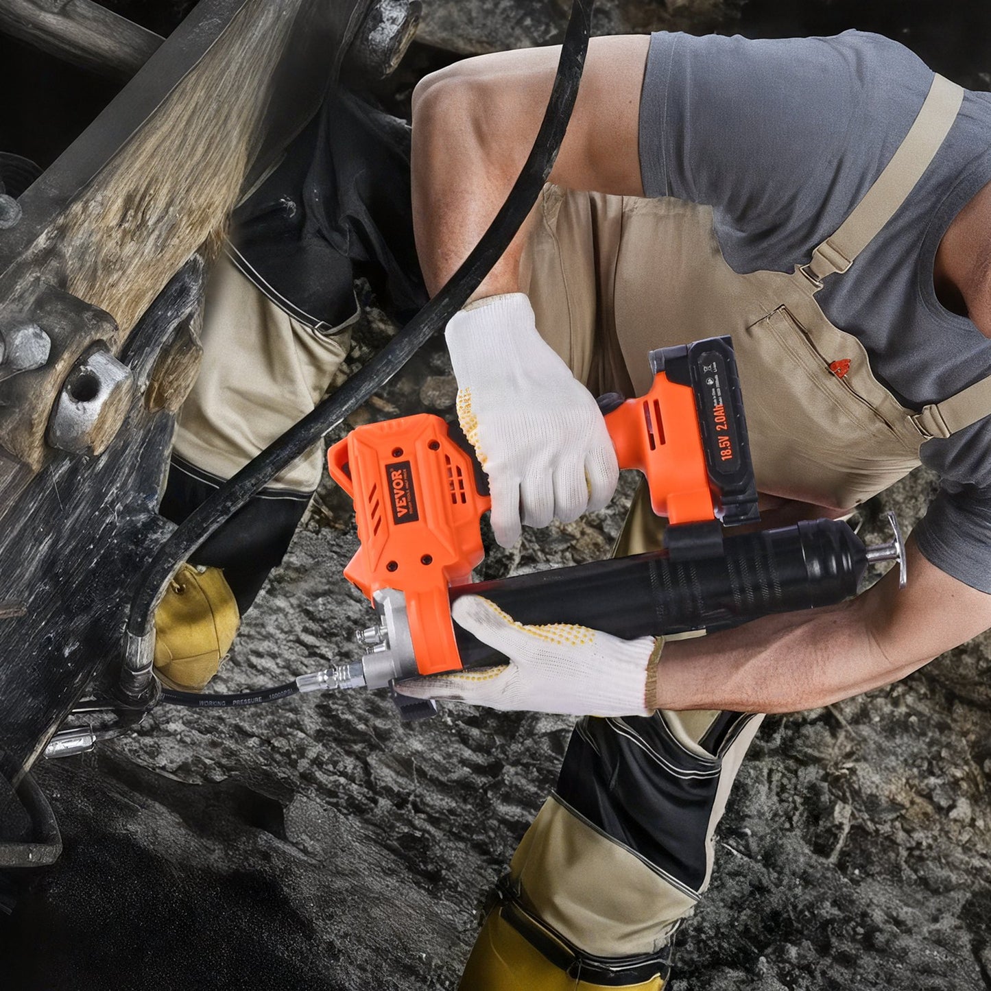 Cordless Grease Gun, 8000 PSI Max Pressure, 20V Electric Grease Gun with 2.0 Ah Battery & LED Light, 35.4-inch Long Hose & Carrying Case, Variable Speed Triggers, Vehicles or Machines Greasing