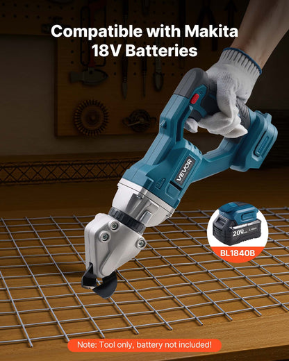 Akku-Blechschere mit 360° schwenkbarem Kopf, Doppelklingen, 25.000 U/min, schneidet 1,22 mm verzinkten Stahl, 1 mm Edelstahl, Aluminiumblech, Kunststoff und Karton.