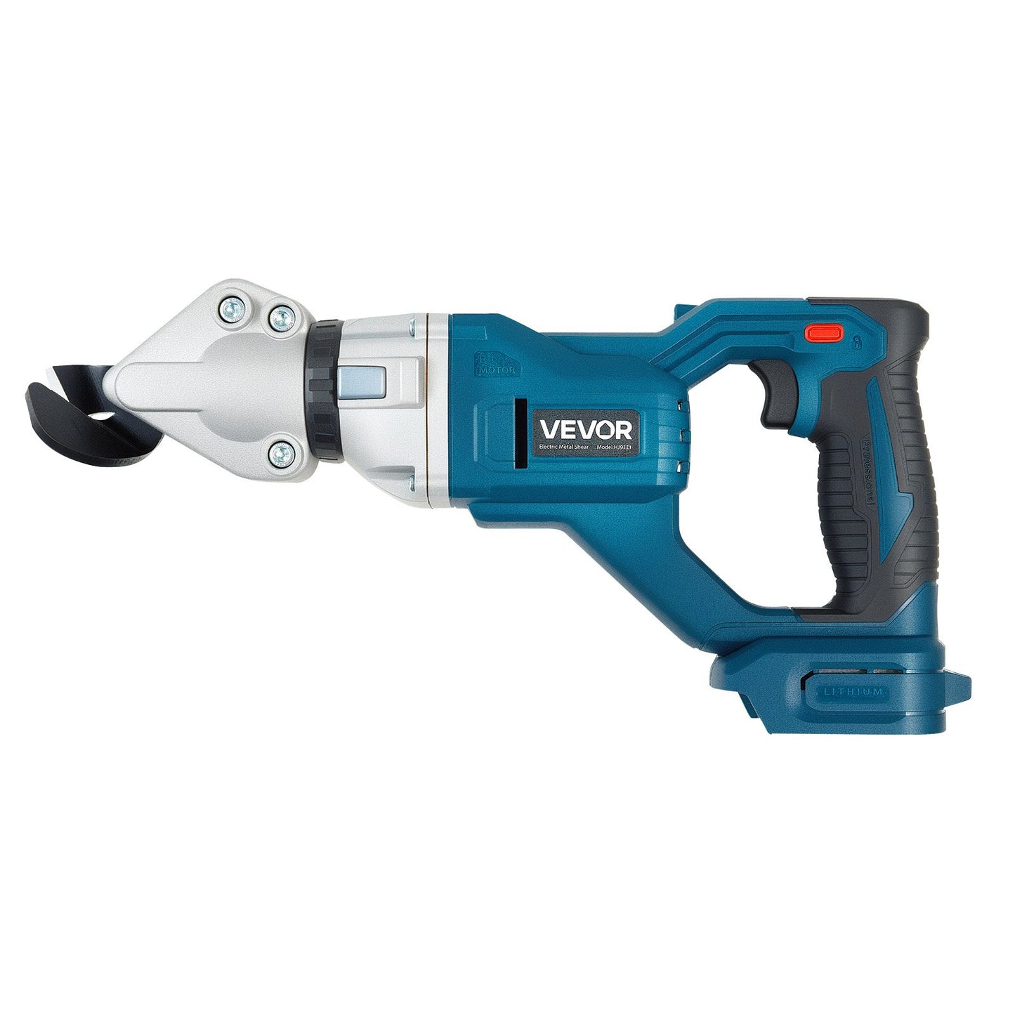 Akku-Blechschere mit 360° schwenkbarem Kopf, Doppelklingen, 25.000 U/min, schneidet 1,22 mm verzinkten Stahl, 1 mm Edelstahl, Aluminiumblech, Kunststoff und Karton.