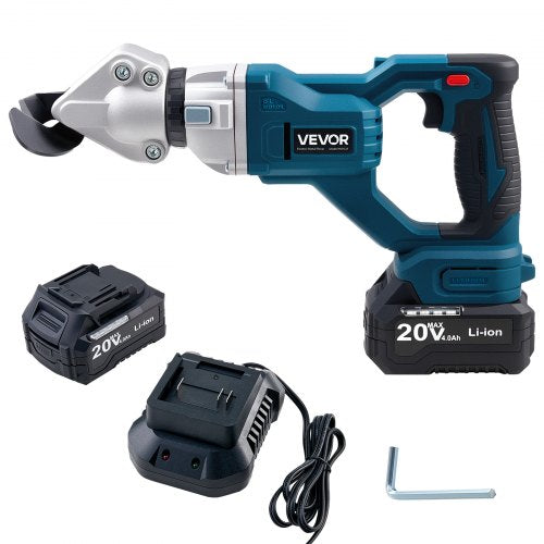 Metal Shear, Cordless Sheet Metal Cutter with 360-Degree Pivoting Head, Double Blades, 220VAC 20VDC, Cuts 1.22 mm Galvanized Steel, 1 mm Stainless Steel, Aluminum, Plastic, Cardboard, 2800SPM