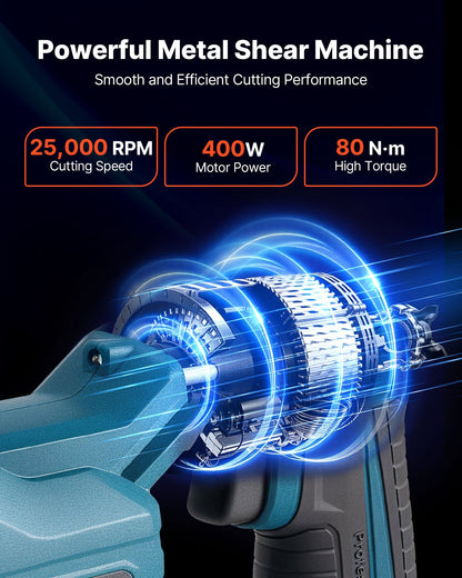 Metallschere, Akku-Blechschneider mit 360° schwenkbarem Kopf, Doppelklingen, 220 V AC / 20 V DC, schneidet 1,22 mm verzinkten Stahl, 1 mm Edelstahl, Aluminium, Kunststoff, Karton, 2800 Hübe/min