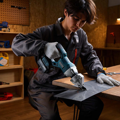 Metallschere, Akku-Blechschneider mit 360° schwenkbarem Kopf, Doppelklingen, 220 V AC / 20 V DC, schneidet 1,22 mm verzinkten Stahl, 1 mm Edelstahl, Aluminium, Kunststoff, Karton, 2800 Hübe/min