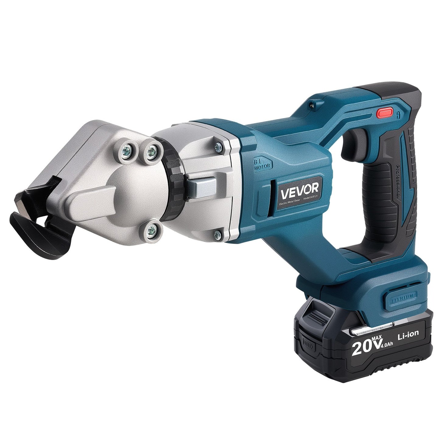 Metallschere, Akku-Blechschneider mit 360° schwenkbarem Kopf, Doppelklingen, 220 V AC / 20 V DC, schneidet 1,22 mm verzinkten Stahl, 1 mm Edelstahl, Aluminium, Kunststoff, Karton, 2800 Hübe/min