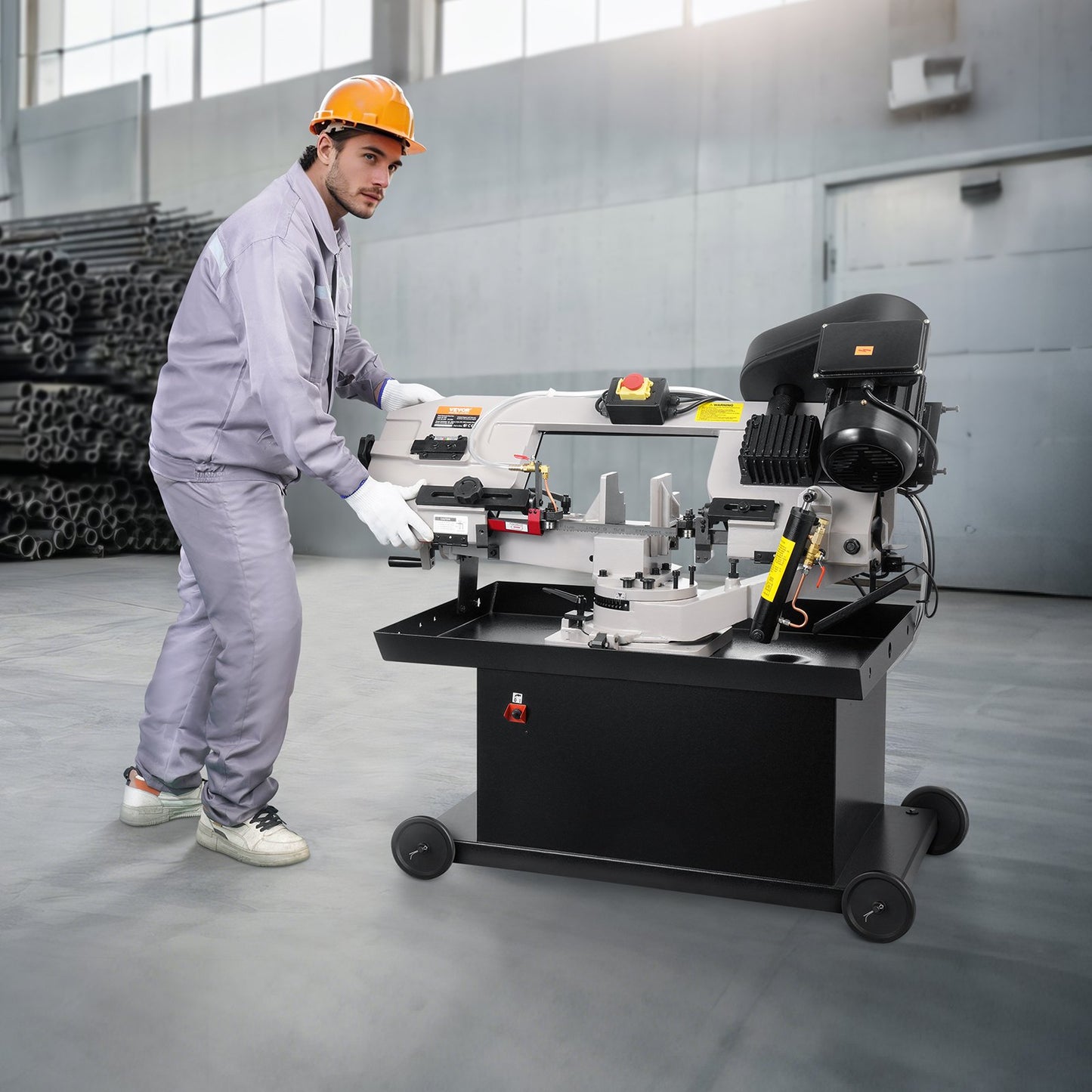 Metal Horizontal Band Saw, 178 x 209 mm(7 x 8.25 in) Rectangular Cutting Capacity, 220V Metal Vertical Cutting Bandsaw with 1.1 kW Motor, 0-45° Angle Adjustment, Variable Speed, for Metal, Wood, and Plastic