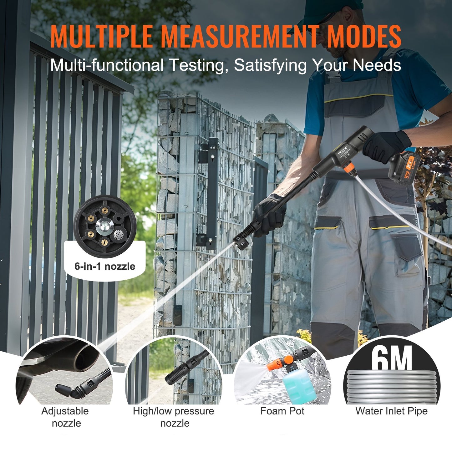Akku-Hochdruckreiniger, 652 PSI, 1,0 GPM, tragbarer Kraftreiniger, handgeführte Hochdruckpistole mit 4,0-Ah-Akku, Ladegerät, 6-in-1-Düse, für Haus-/Bodenreinigung und Bewässerung