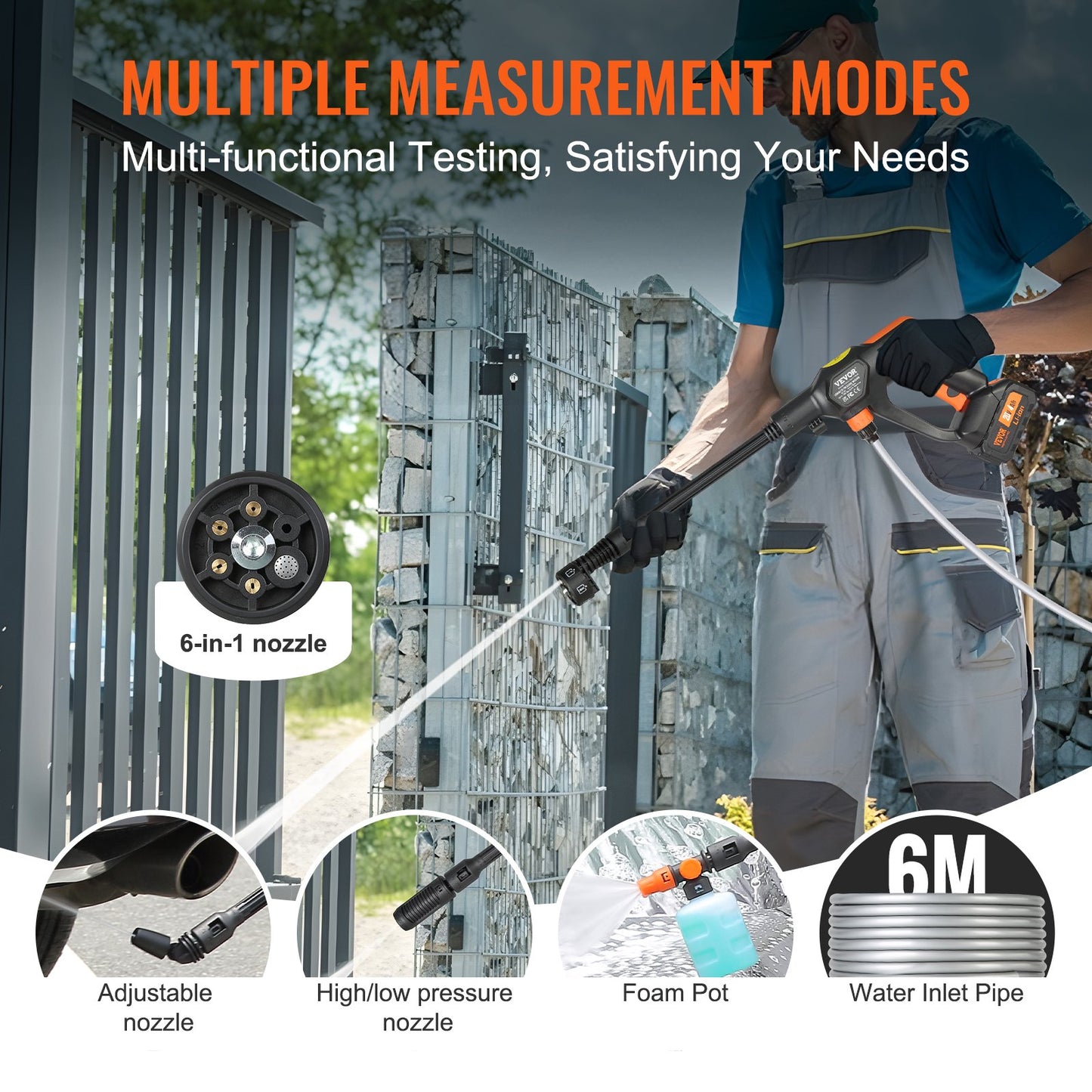 Akku-Hochdruckreiniger, 652 PSI, 1,1 GPM, tragbarer Kraftreiniger, handgeführte Hochdruckpistole mit 4,0-Ah-Akku, Ladegerät, 6-in-1-Düse, für Haus-/Bodenreinigung und Bewässerung