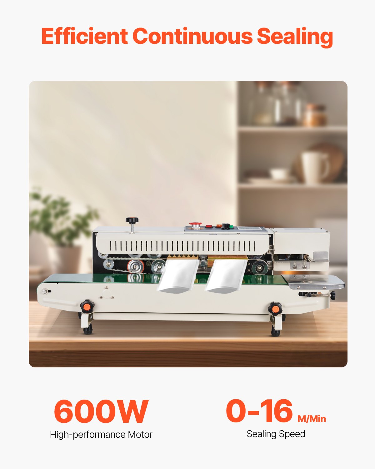 Continuous Bag Band Sealing Machine, 0.24-0.47 in/6-12 mm Seal Width, Horizontal Band Sealer Machine with Digital Temperature Control, Bag Sealer for 0.02-0.8 mm Plastic Bags, Inflation Function