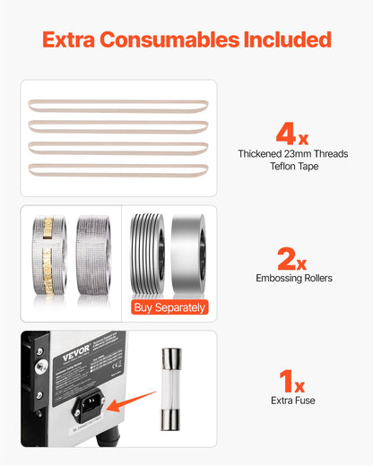 Continuous Bag Band Sealing Machine, 0.24-0.47 in/6-12 mm Seal Width, Horizontal Band Sealer Machine with Digital Temperature Control, Bag Sealer for 0.02-0.8 mm Plastic Bags, Inflation Function