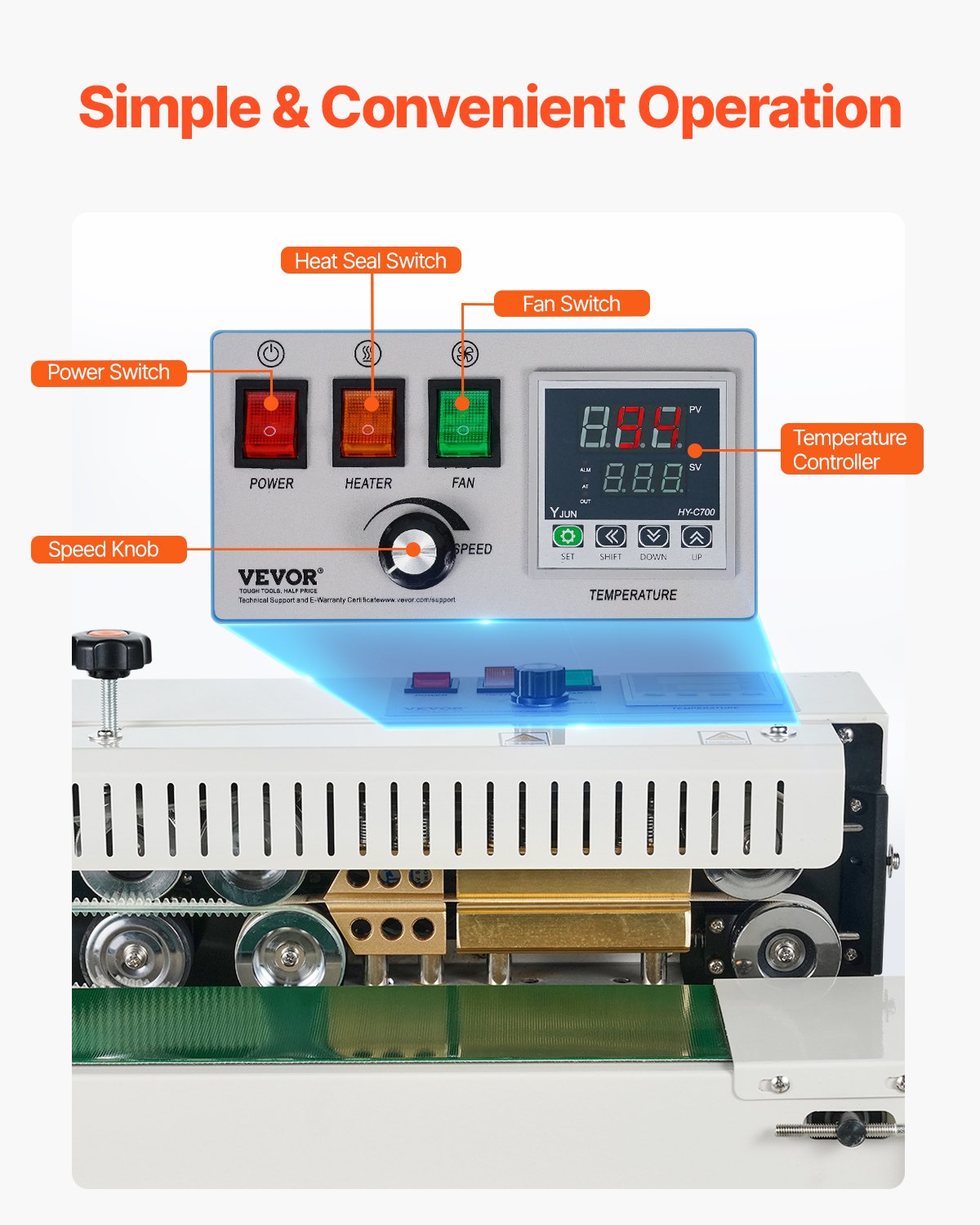 Continuous Bag Band Sealing Machine, 0.24-0.47 in/6-12 mm Seal Width, Horizontal Band Sealer Machine with Digital Temperature Control, Bag Sealer for 0.02-0.8 mm Plastic Bags, Inflation Function