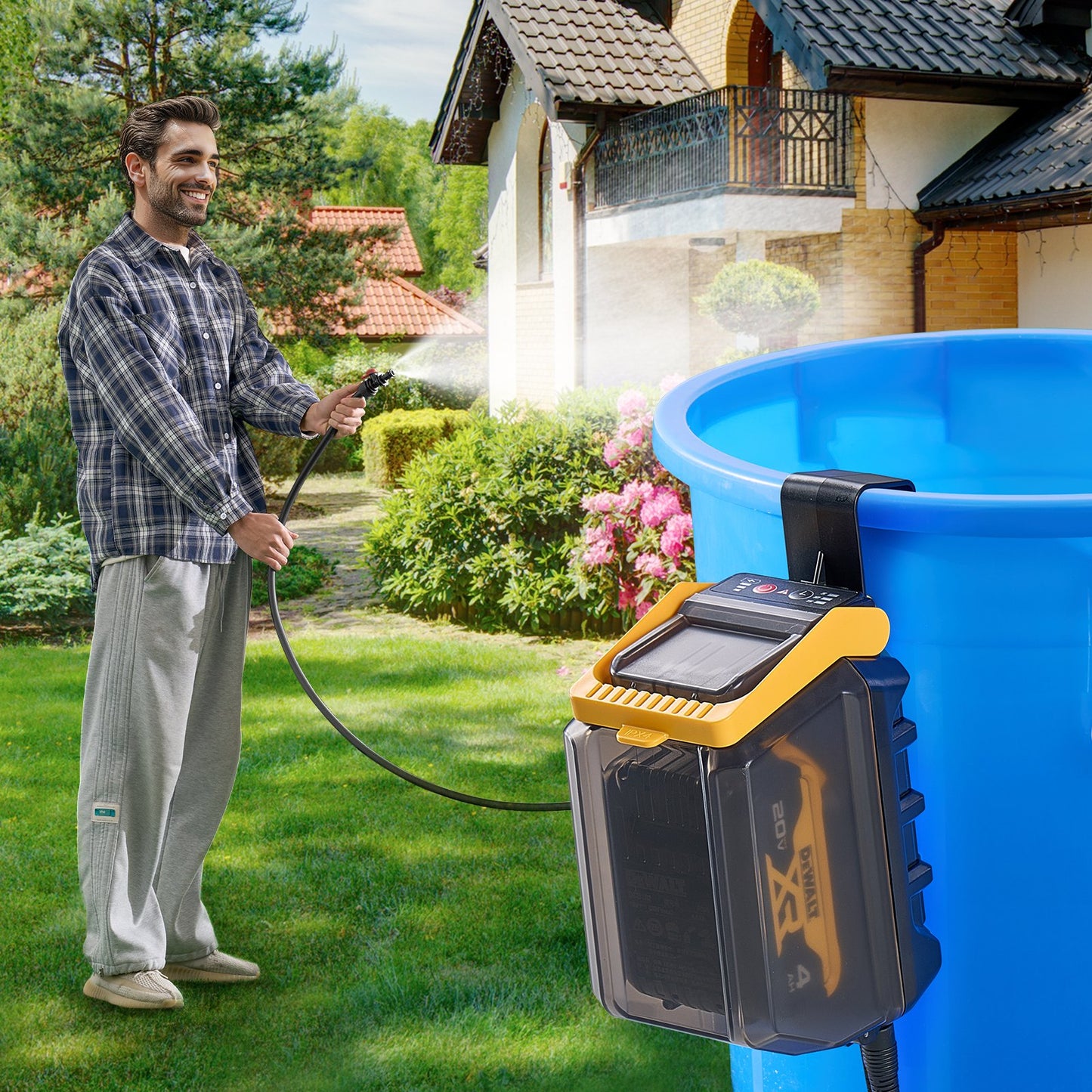 Akkubetriebene Tauchpumpe, 33 l/min (528 GPH), tragbare Sumpfpumpe mit G3/4"-Gartenschlauch, kompatibel mit Dewalt 20V MAX Akku (Akku nicht enthalten), elektrische Universalpumpe für Pool, Garten und Teich