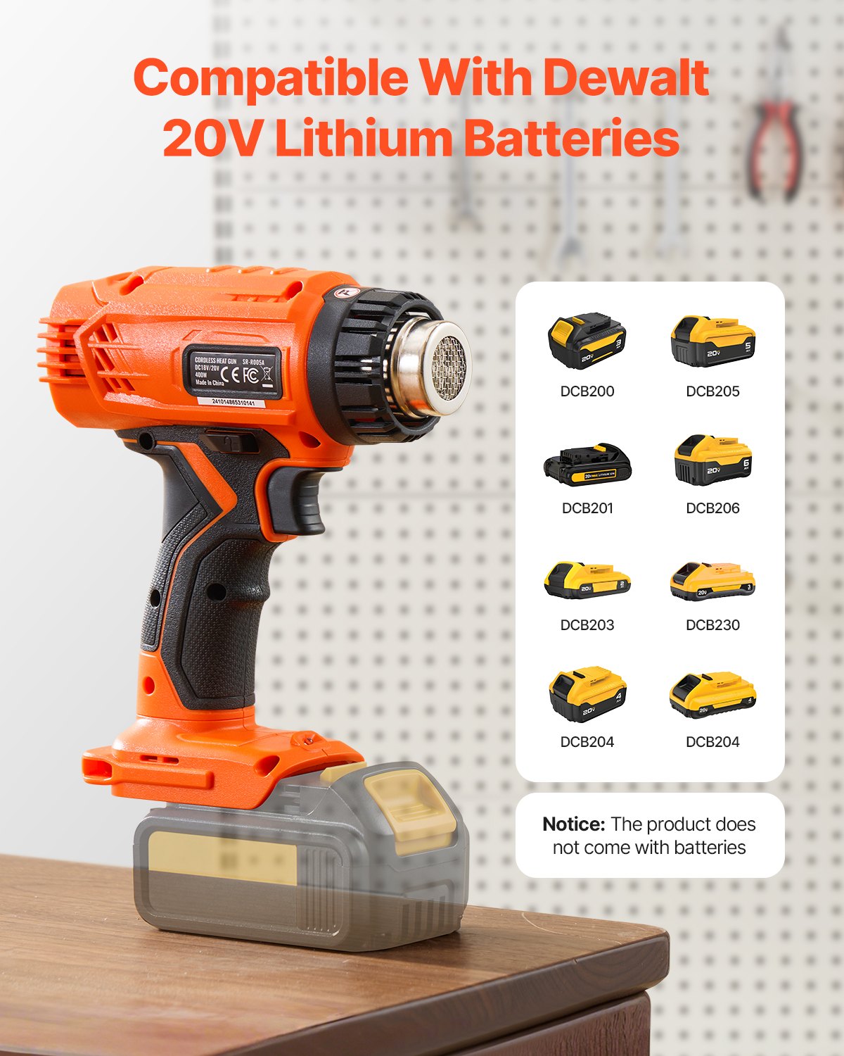 Cordless Heat Gun, Hot Air Gun Compatible with DEWALT 20V Lithium Batteries, Max 1022℉ Heat Shrink Gun with LED Light, 6 Temp & 4 Nozzles, Ideal for Shrink Tubing, PVC Wrapping, Paint Removal