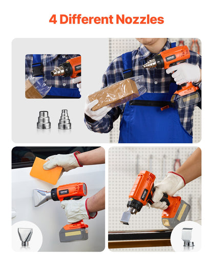 Cordless Heat Gun, Hot Air Gun Compatible with DEWALT 20V Lithium Batteries, Max 1022℉ Heat Shrink Gun with LED Light, 6 Temp & 4 Nozzles, Ideal for Shrink Tubing, PVC Wrapping, Paint Removal