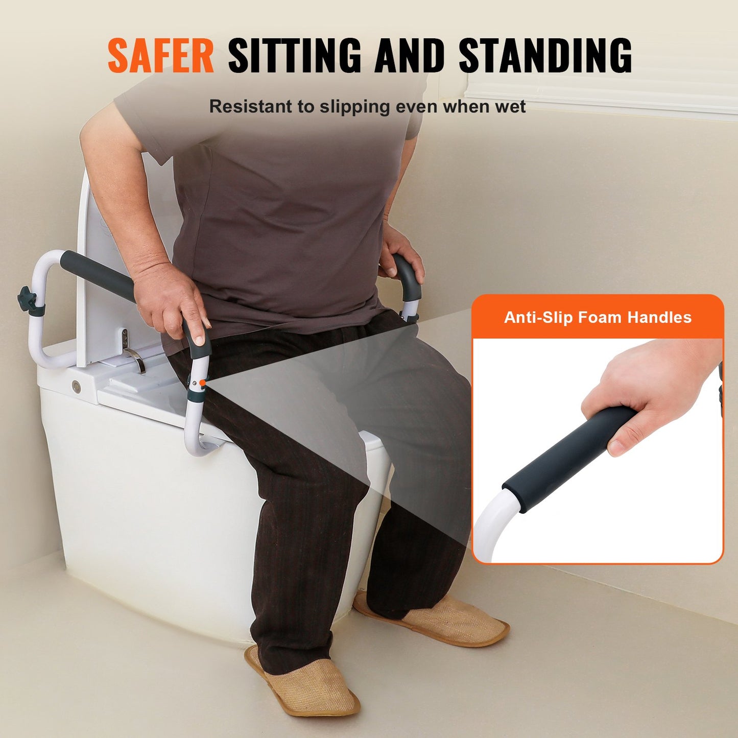 Toilet Safety Rail, 300LBS Capacity Toilet Seat Frame, Adjustable Width Fit Most Toilets, Easy Installation, Toilet Handles Grab Bars with Padded Armrests for Handicap, Disabled, Seniors