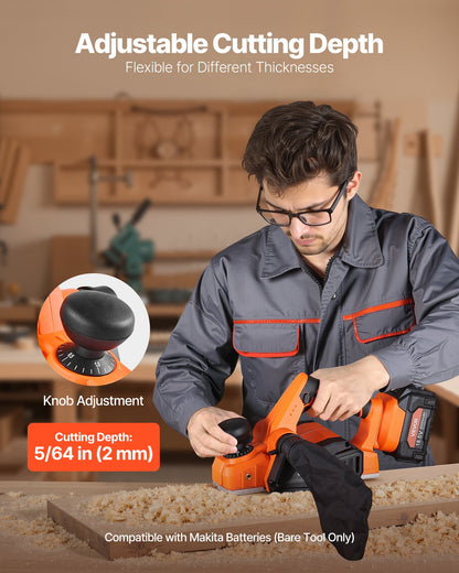 Akku-Handhobel, 82 mm Schnittbreite, 15000 U/min, elektrischer Handhobel mit bürstenlosem Motor, einstellbare Schnitttiefe für die Holzbearbeitung, kompatibel mit 18V-Akku (nur Gerät)