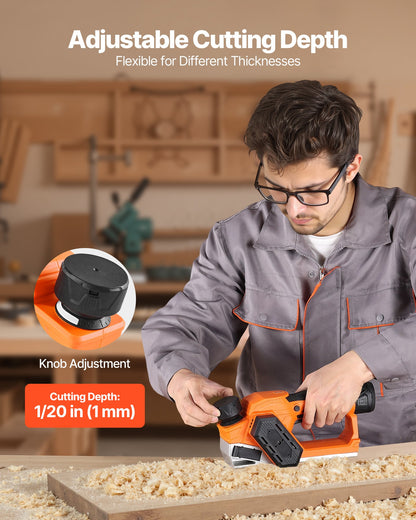 Akku-Handhobel, 56 mm Schnittbreite, 14.500 U/min, elektrischer Handhobel mit 2-Ah-12-V-Lithium-Akku, bürstenlosem Motor, einstellbarer Schnitttiefe, 2 Hobelmessern, für Holzbearbeitung, Fasen und Heimwerkerprojekte