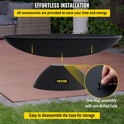 Fire Pit Bowl, 30-Inch Deep Round Cast Iron Fire Bowl, Wood Burning for Outdoor Patios, Backyards & Camping Uses, with A Stable Bowl Designed Base and A Firewood Stick, Black